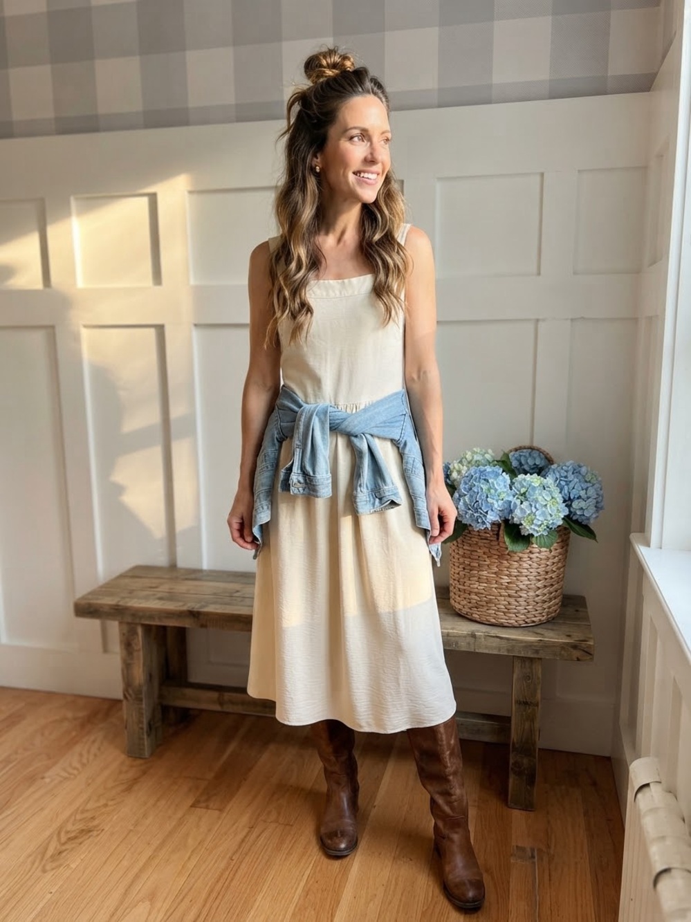 Sleeveless Cream Square-Neck Midi Dress 12